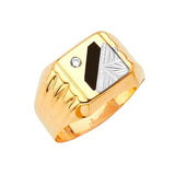 White CZ and Onyx Mens Ring in 14K Two-Tone Gold