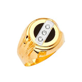 White CZ and Onyx Mens Ring in 14K Two-Tone Gold