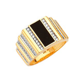 White CZ and Onyx Mens Ring in 14K Two-Tone Gold