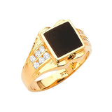 White CZ and Onyx Mens Ring in 14K Gold