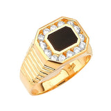 White CZ and Onyx Mens Ring in 14K Gold