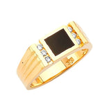 White CZ and Onyx Mens Ring in 14K Gold