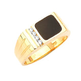White CZ and Onyx Mens Ring in 14K Gold