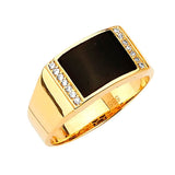 White CZ and Onyx Mens Ring in 14K Gold