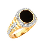 White CZ and Onyx Mens Ring in 14K Two-Tone Gold