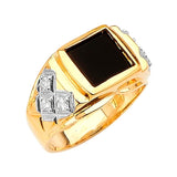 White CZ and Onyx Mens Ring in 14K Two-Tone Gold
