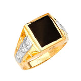 White CZ and Onyx Mens Ring in 14K Two-Tone Gold