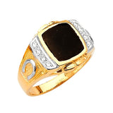 White CZ and Onyx Mens Ring in 14K Two-Tone Gold