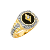 White CZ and Onyx Mens Ring in 14K Two-Tone Gold