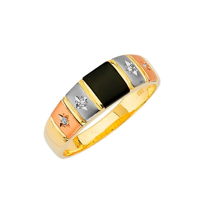 White CZ and Onyx Fancy Mens Ring in 14K Tri-Color Gold – Oro Club
