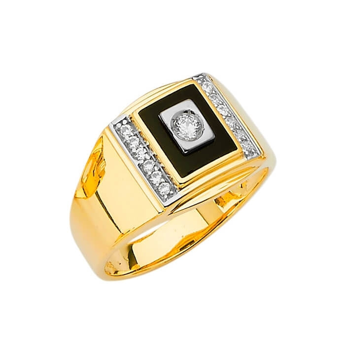 White CZ and Onyx Fancy Mens Ring in 14K Two-Tone Gold – Oro Club