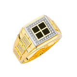 White CZ and Onyx Micro-Pave Mens Ring in 14K Two-Tone Gold