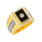 White CZ and Onyx Mens Ring in 14K Two-Tone Gold