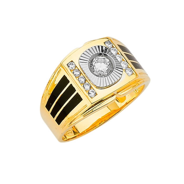 White CZ and Onyx Fancy Mens Ring in 14K Two-Tone Gold – Oro Club