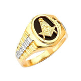 Onyx Masonic Mens Ring in 14K Two-Tone Gold
