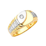 White CZ Mens Ring in 14K Two-Tone Gold