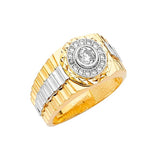 White CZ Micro-Pave Mens Ring in 14K Two-Tone Gold