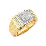 White CZ Micro-Pave Mens Ring in 14K Two-Tone Gold