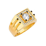 White CZ and Enamel Micro-Pave Mens Ring in 14K Gold