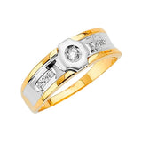 White CZ Fancy Mens Ring in 14K Two-Tone Gold