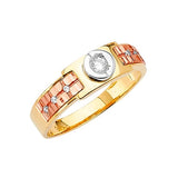 White CZ Fancy Mens Ring in 14K Two-Tone Gold