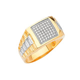 White CZ Micro-Pave Mens Ring in 14K Two-Tone Gold