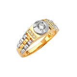 White CZ Fancy Mens Ring in 14K Two-Tone Gold