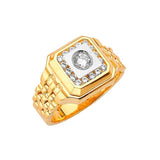 White CZ Fancy Mens Ring in 14K Two-Tone Gold