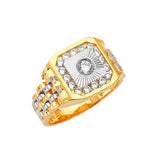 White CZ Fancy Mens Ring in 14K Two-Tone Gold