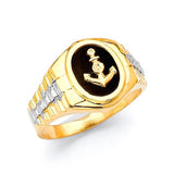 Onyx Anchor Mens Ring in 14K Two-Tone Gold