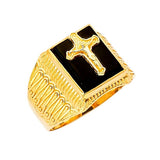 Onyx Crucifix Mens Ring in 14K Gold