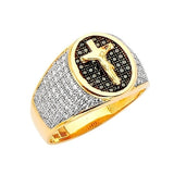 Black & White CZ Crucifix Mens Ring in 14K Two-Tone Gold