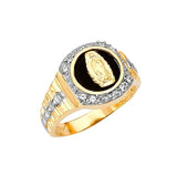 White CZ and Onyx Guadalupe Mens Ring in 14K Two-Tone Gold