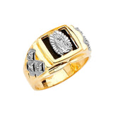 White CZ and Onyx Guadalupe Mens Ring in 14K Two-Tone Gold