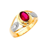 Red CZ Guadalupe Mens Ring in 14K Two-Tone Gold