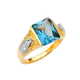 Blue CZ Guadalupe Center-Stone Mens Ring in 14K Two-Tone Gold