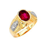 Red CZ Guadalupe Mens Ring in 14K Two-Tone Gold