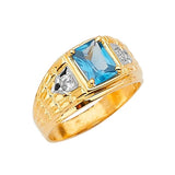 Blue & White CZ Mens Ring in 14K Two-Tone Gold