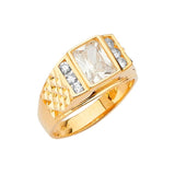 White CZ Center-Stone Mens Ring in 14K Gold