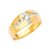 White CZ Cross Mens Ring in 14K Gold