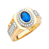 Blue & White CZ Center-Stone Mens Ring in 14K Two-Tone Gold