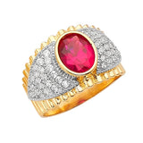 Red & White CZ Center-Stone Mens Ring in 14K Two-Tone Gold