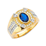 Blue & White CZ Center-Stone Mens Ring in 14K Two-Tone Gold