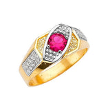 Red & White CZ Mens Ring in 14K Two-Tone Gold