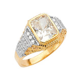 White CZ Center-Stone Mens Ring in 14K Two-Tone Gold