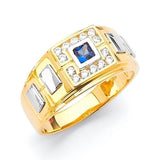 Blue & White CZ Fancy Mens Ring in 14K Two-Tone Gold