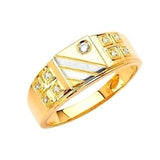 White CZ Mens Ring in 14K Two-Tone Gold