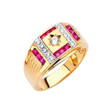 Red & White CZ Mens Ring in 14K Two-Tone Gold