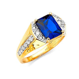 Blue & White CZ Center-Stone Mens Ring in 14K Two-Tone Gold