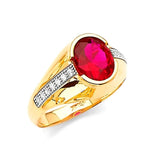 Red & White CZ Center-Stone Mens Ring in 14K Two-Tone Gold